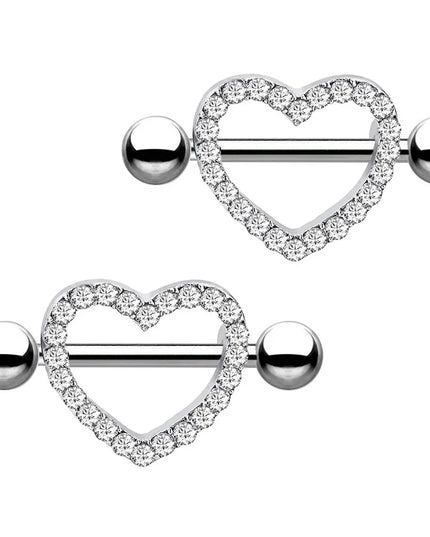 1 Pair/4 Pairs Stainless Steel Shield Bar Barbell Nipple Piercing Jewelry for Women Sexy Heart CZ Crystal Barbell Nipple Rings