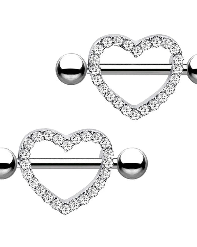 1 Pair/4 Pairs Stainless Steel Shield Bar Barbell Nipple Piercing Jewelry for Women Sexy Heart CZ Crystal Barbell Nipple Rings
