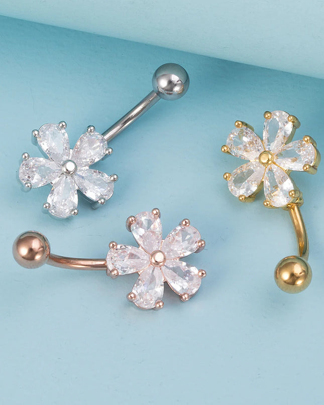 1pc Belly Button Ring Piercing Jewelry Sexy Flower Shape Navel Piercing Stainless Steel Synthetic Zirconia Material Daily Wear