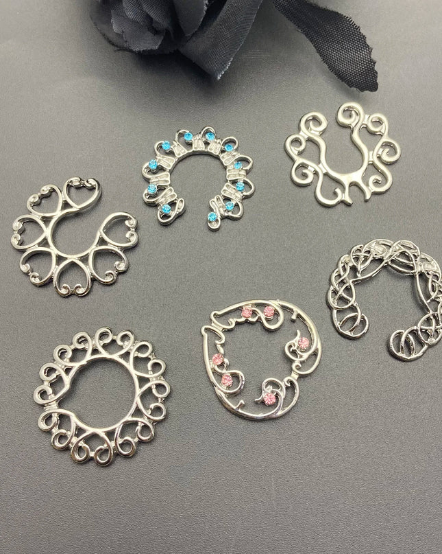 Sexy Fake Piercing Nipple Rings for Women Hollow Pattern Nipple Clamp 316L Stainless Steel Beach Party Chest Decor Body Jewelry