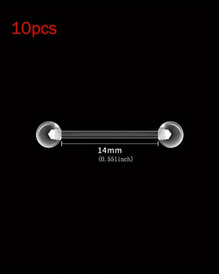 10pcs 12-38mm Clear Acrylic Barbell Piercing For Nipple Rings Tongue Industrial Stud Earrings Anti-allergy Jewelry Y2K