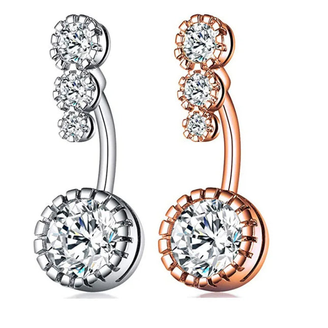 Zircon Crystal Belly Button Rings for Women Nombril Ombligo Navel Ring Surgical Steel Barbell Heart Round Body Piercing Jewelry