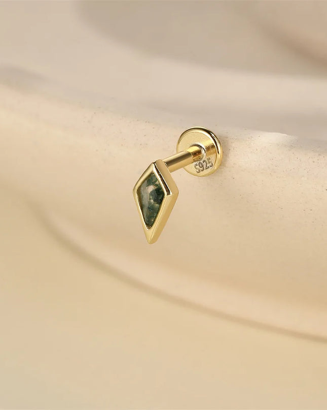 Aide 1PC 925 Sterling Silver 18K Gold Threaded Piercing Earring Women Ins Green Red Colors Zircon  Ear Bone Nail Gift Jewelry