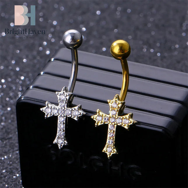 Fashion Sexy Piercing Navel Nail Body Jewelry For Women Girls Personalized Simple Cross Pendant Belly Button Rings Gifts B.H