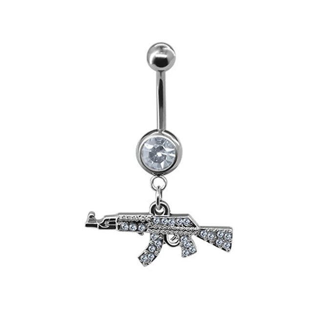 Belly Button Rings Gun Piercing Navel Ring Clear Gem Navel Button Ring Body Jewelry Ombligo Nail Belly Piercing for Women Girls