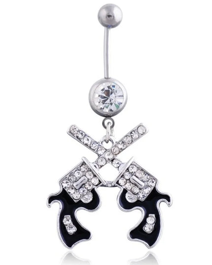 Belly Button Rings Gun Piercing Navel Ring Clear Gem Navel Button Ring Body Jewelry Ombligo Nail Belly Piercing for Women Girls