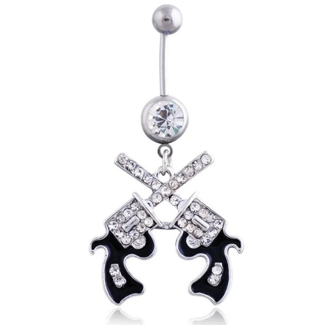 Belly Button Rings Gun Piercing Navel Ring Clear Gem Navel Button Ring Body Jewelry Ombligo Nail Belly Piercing for Women Girls