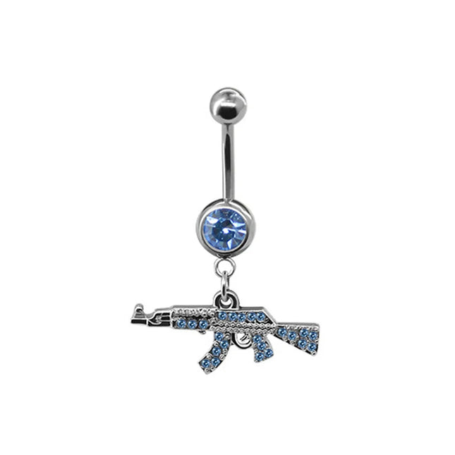 Belly Button Rings Gun Piercing Navel Ring Clear Gem Navel Button Ring Body Jewelry Ombligo Nail Belly Piercing for Women Girls