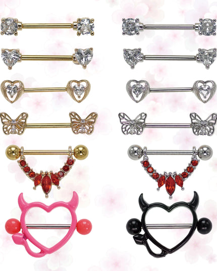 1Pair Surgical Steel Nipple Rings Nipple Piercing Bar Jewelry for Women Men with Sparkle CZ 14G Barbell Body Jewelry Accessories