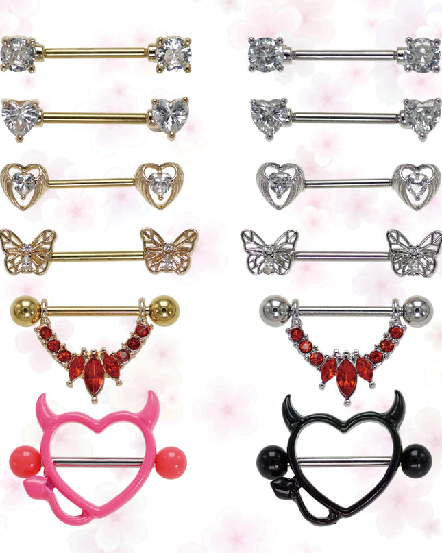 1Pair Surgical Steel Nipple Rings Nipple Piercing Bar Jewelry for Women Men with Sparkle CZ 14G Barbell Body Jewelry Accessories