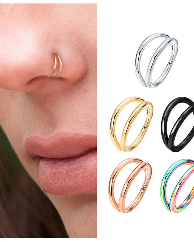 Nose Rings Hoops Double Septum Rings Cartilage Hoop Earring Piercing Nariz Open Stacked Hoop Nose Rings for Women and Men