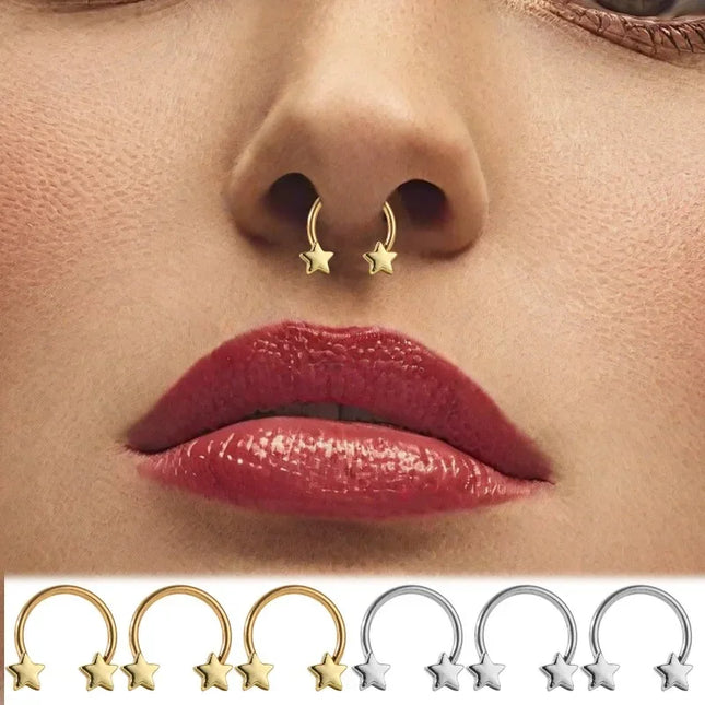 Star Shaped Septum Rings Surgical Steel Body Piercing Jewelry Vertical Star Nose Ring Jewelry Lip Rings for Women Men