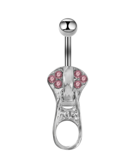 MODRSA 1PC Stainless Steel Belly Button Piercing Punk Crystal Zipper Navel Ring Creative Dangle Belly Piercing Jewelry