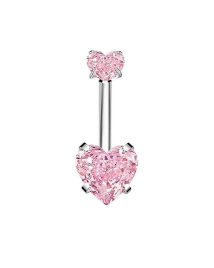 Stainless Steel Bow Belly Button Piercing Heart Shape Copper Belly Button Ring Pink Zircon Navel Piercing Jewelry Body Jewelry