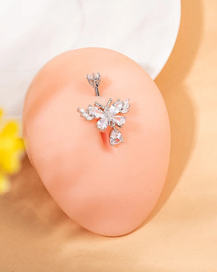 Exquisite Zircon Crystal Belly Button Rings Fashion Butterfly Navel Ring For Women GirlsSexy Belly Piercing Body Jewelry Gifts