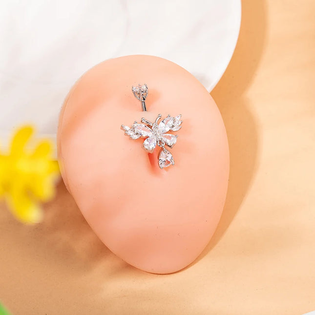 Exquisite Zircon Crystal Belly Button Rings Fashion Butterfly Navel Ring For Women GirlsSexy Belly Piercing Body Jewelry Gifts