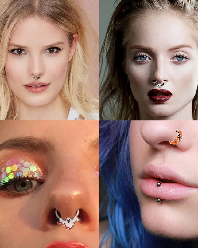 Halloween Gift Hinged Segment Nose Ring Women Ear Rings Nose Piercing Ghost Bat Ear Nose Septum Piercing Body Jewelry