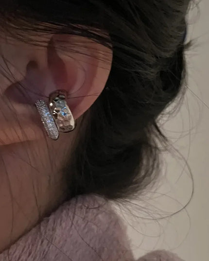 New Trending Zircon Double-layer Ear Cuff No Piercing Earring Punk Unique Metal Geometric Ear Clip for Women Y2K Jewelry 2024