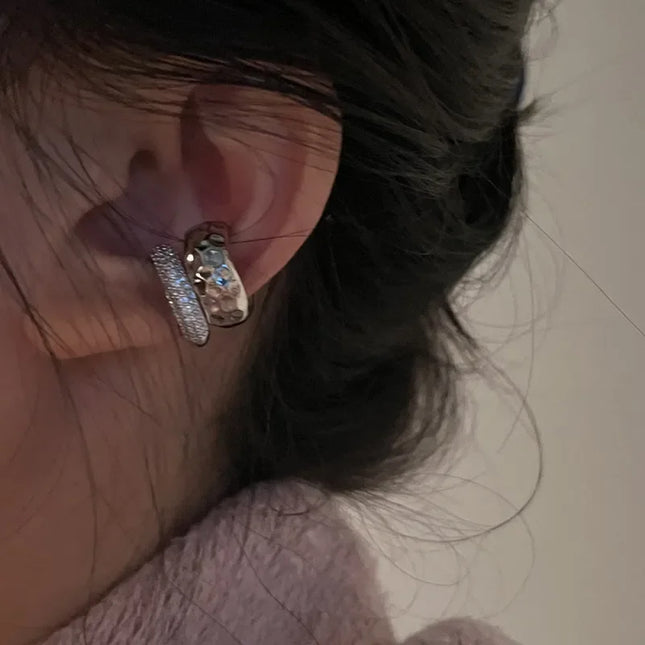 New Trending Zircon Double-layer Ear Cuff No Piercing Earring Punk Unique Metal Geometric Ear Clip for Women Y2K Jewelry 2024