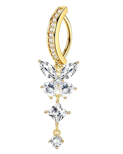 Pink Butterfly Belly Button Piercing Jewelry Women Cz Navel Barbell Fashion Crystal Reverse Curved Belly Rings Piercing Ombligo