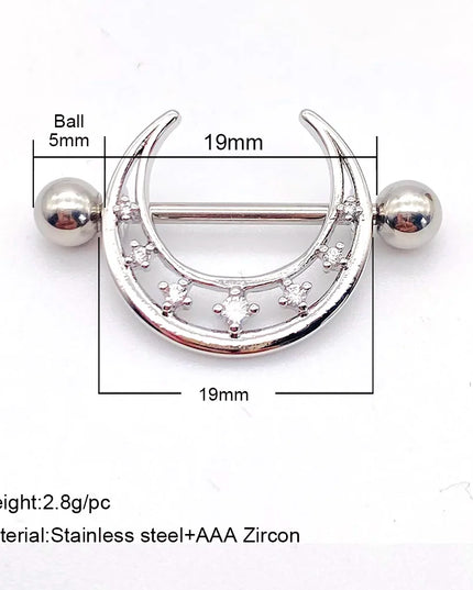 1PC Sexy Moon Nipple Rings Stainless Steel Tongue Barbell Nail Ear Bone Stud Nipple Piercing Body Jewelry for Women