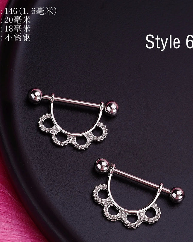 Retro Snake Nipple Piercing Jewelry Shiny Crystal Bunny Rabbit Nipple Rings For Women Girls Heart Nipple Barbells Piercing Pezon