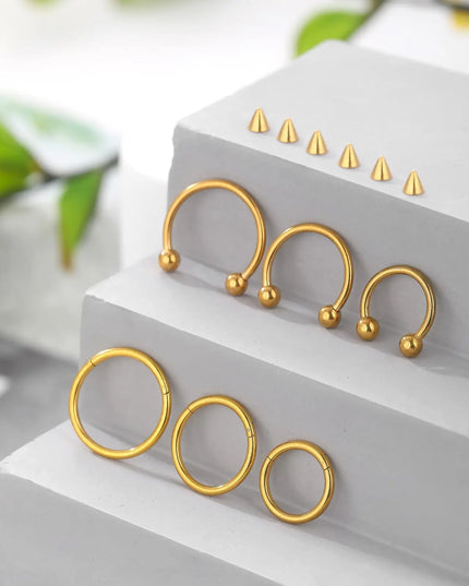 1/6/12PCS Nose Septum Rings 16G Surgical Steel Nose Piercing Jewelry 8mm 10mm 12mm Horseshoe Lip Earring Eyebrow Hoop Gold