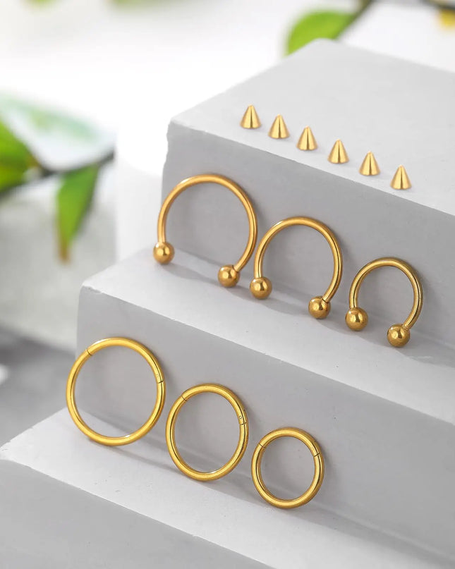 1/6/12PCS Nose Septum Rings 16G Surgical Steel Nose Piercing Jewelry 8mm 10mm 12mm Horseshoe Lip Earring Eyebrow Hoop Gold
