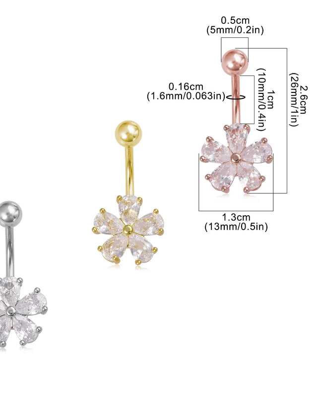 1pc Belly Button Ring Piercing Jewelry Sexy Flower Shape Navel Piercing Stainless Steel Synthetic Zirconia Material Daily Wear