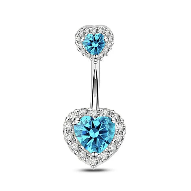 Double Heart-Shaped Zircon Belly Button Ring Woman Stainless Steel Navel Ring for Girl Fashion Sexy Body Piercing Jewelry Gifts