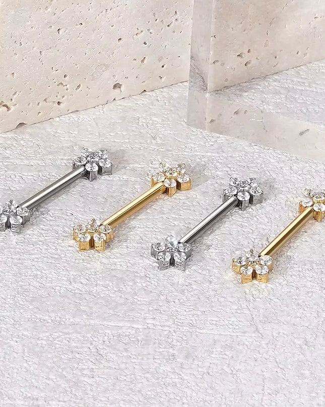 1Pc G23 Titanium Nipple Ring Straight Barbell Piercing Zircon Internally Threaded Nipple Bars Piercing Ring Women Body Jewelry