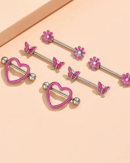 2pcs Heart Bear Dangled Nipple Piercings Screwed 14G Flower Butterfly Shield Bar Barbell Nipple Ring Piercing Nombril Jewelry