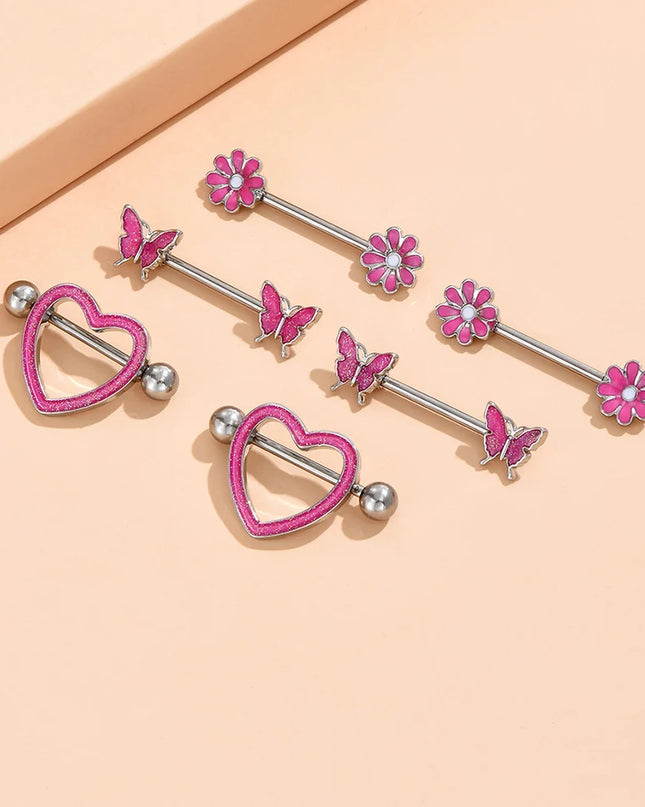 2pcs Heart Bear Dangled Nipple Piercings Screwed 14G Flower Butterfly Shield Bar Barbell Nipple Ring Piercing Nombril Jewelry