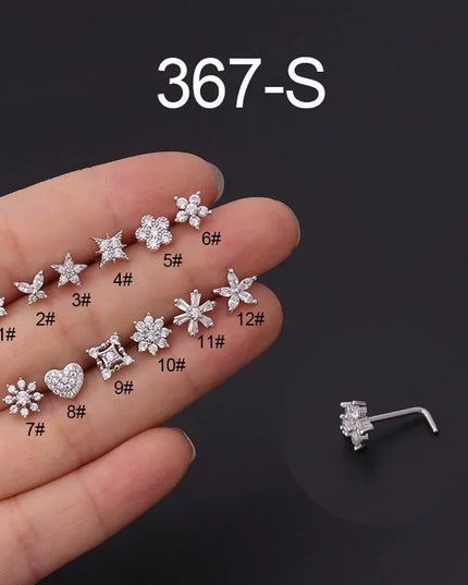 Gold/Silver Nose Rings Studs for Women, 20G Surgical Steel Hypoallergenic Nose Ring L Shaped Hypoallergenic CZ Piercing Jewelry
