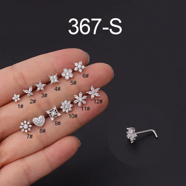 Gold/Silver Nose Rings Studs for Women, 20G Surgical Steel Hypoallergenic Nose Ring L Shaped Hypoallergenic CZ Piercing Jewelry