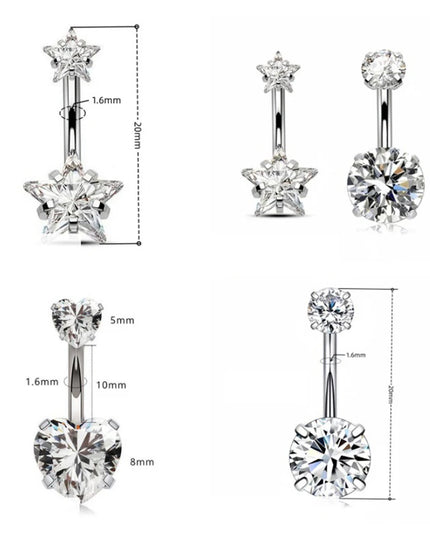 Heart Belly Button Ring Stainless Steel Sexy Navel Piercing Body Jewelry for Women Suitable for Swimwear Outfits