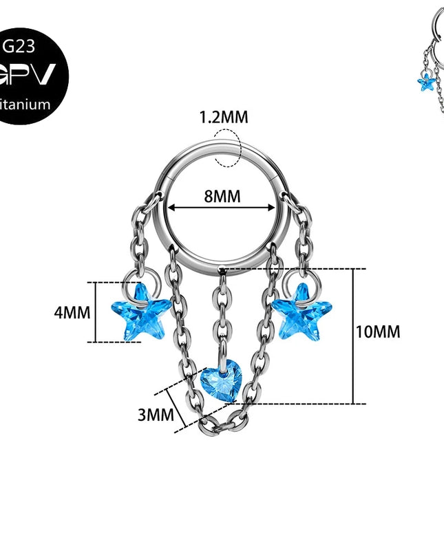 ASTM G23 Titanium Nasal Diaphragm Ring Chain Pendant Closed Loop Nose Ring Male Female Perforated Jewelry Earrings