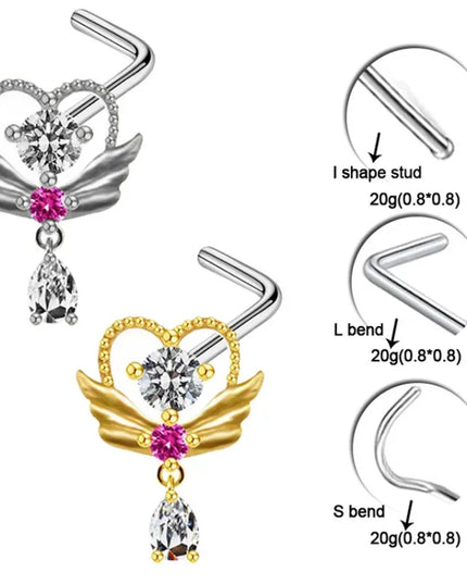 1Pcs Nose Ring for Women Dangle Nose Piercing Stainless Steel Nose Bend Ring Butterfly Dangling Noses Ring Body Piercing Jewelry