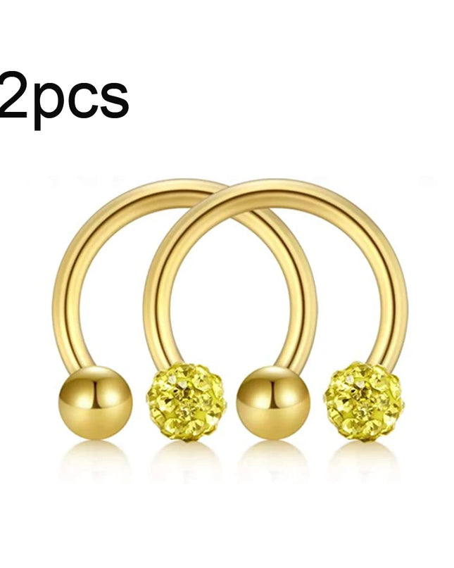 WKOUD 2pcs Crystal & Ball Nose Septum Horseshoe Earring Eyebrow Lip Helix Tragus Cartilage Piercing Ring 8mm