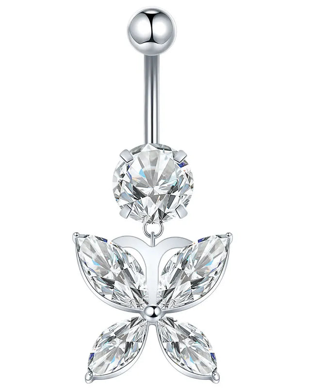 1Pc Titanium Belly Button Piercing Ring for Women CZ Heart Butterfly Dangle Navel Ring Belly Piercing Body Jewelry