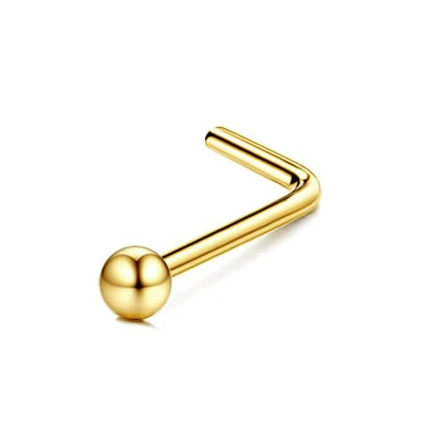 Florideco 14K Gold Plated Nose Rings for Women Men 20G Stainless Steel Nose Rings Hoops L Shaped Studs Nostril Piercings Jewelry