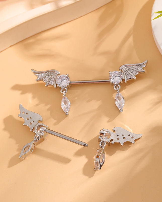 A Pair Cute Heart Dangled Nipple Piercings Barbell for Women Pink Color Moon Butterfly Shaped Sexy Nipple Rings Shield Bar Sets