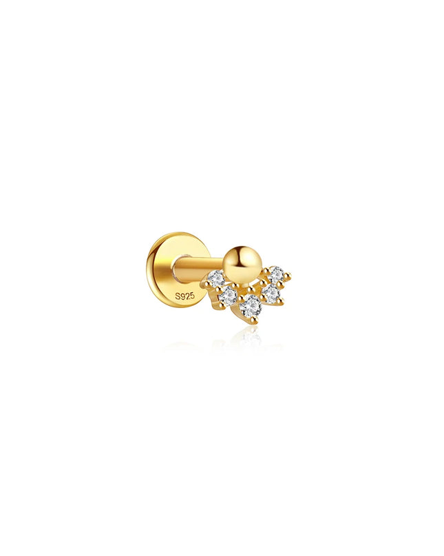 CANNER 1PC 925 Sterling Silver Flat Bottom Piercing Earring for Women Exquisite Crown Ear Studs Cartilage Earring Fine Jewelry