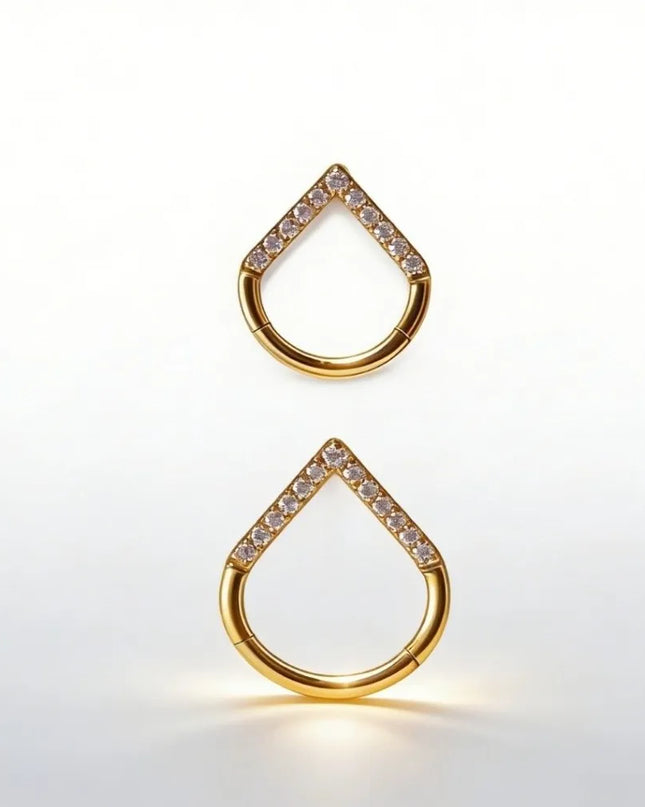 Surgical Steel Septum Nose Clicker Teardrop Shape Segment Ring Rhinestone Nose Ring Gold Hinged Body Piercing Jewelry Men