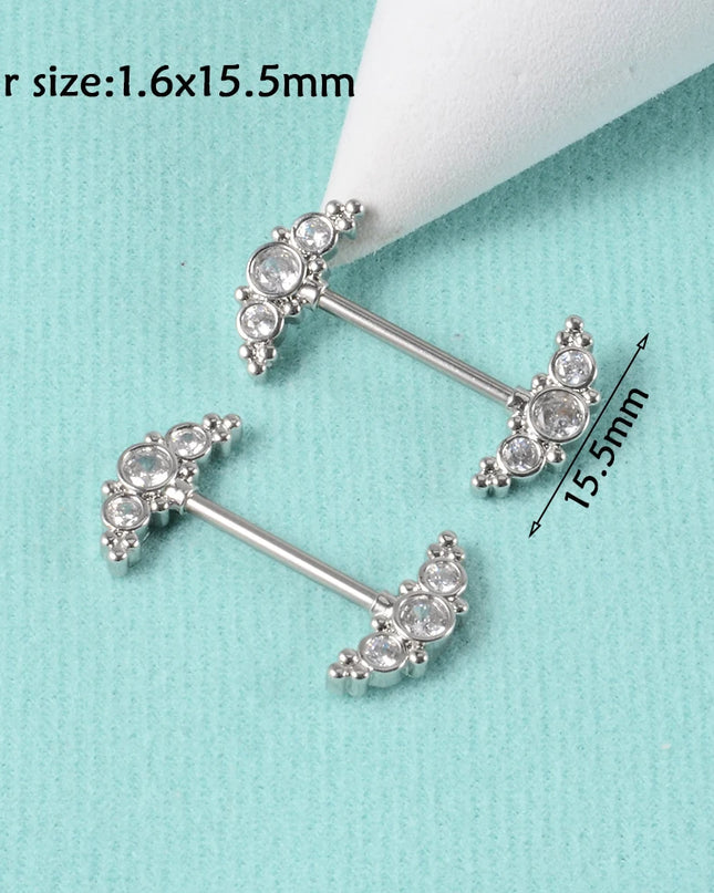 1Pair Sword Cross Nipple Piercing Barbell Surgical Steel Crystal Nipple Shield Cover Heart Butterfly Nipple Ring Body Jewelry14G