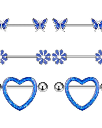 Stainless Steel Heart Nipple Piercing Rings Sets 14G Crystal Tongue Ring Nipple Barbell Lot Sexy Piercing Nipple Body Jewelry