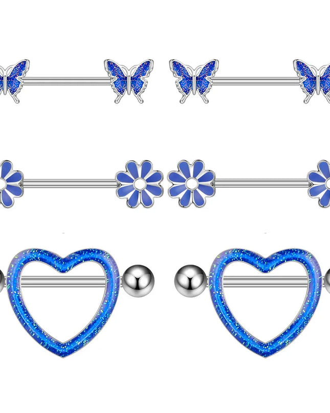 Stainless Steel Heart Nipple Piercing Rings Sets 14G Crystal Tongue Ring Nipple Barbell Lot Sexy Piercing Nipple Body Jewelry
