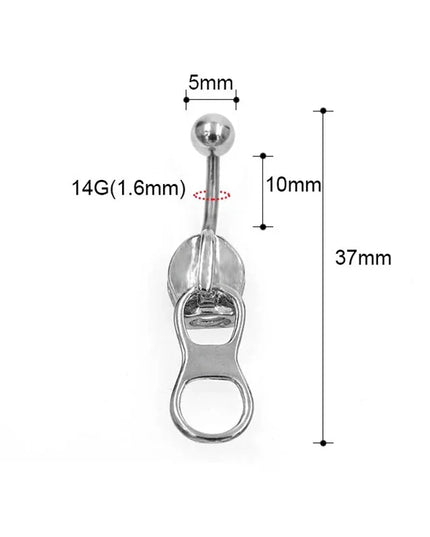 Punk Belly Button Rings Stainless Steel Navel Nail Creative Zipper Navel Ring For Women Girls Body Piercing Jewelry Gifts