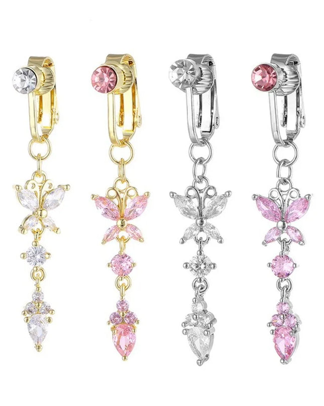 Butterfly Design Clip on Belly Button Zircon Non Piercing Fake Belly Ring Copper/alloy Material Belly Button Rings Body Jewelry
