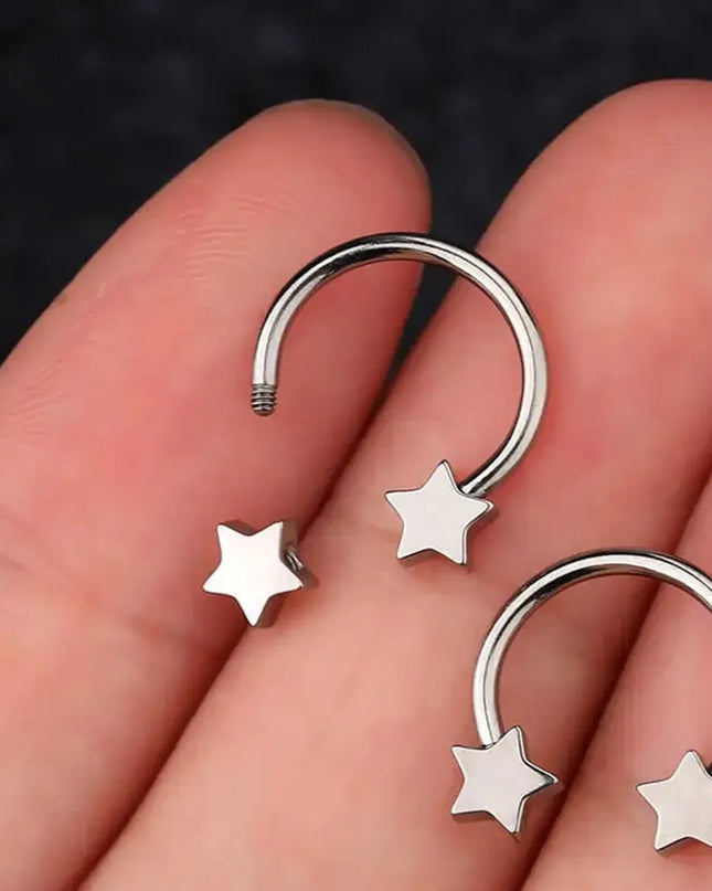 Star Shaped Septum Rings Surgical Steel Body Piercing Jewelry Vertical Star Nose Ring Jewelry Lip Rings for Women Men
